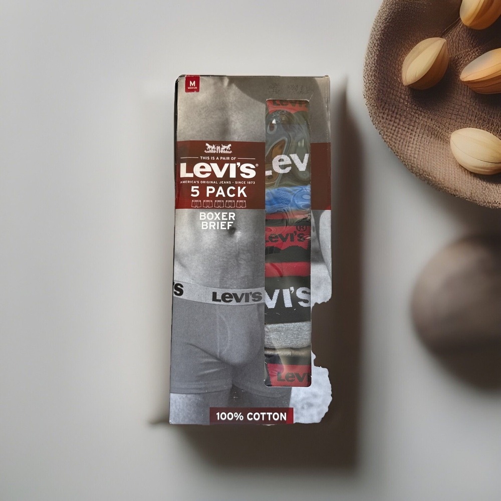 Levi's Boxer Brief 100%‎ Cotton 5 Pack Contour Pouch Medium 32-34